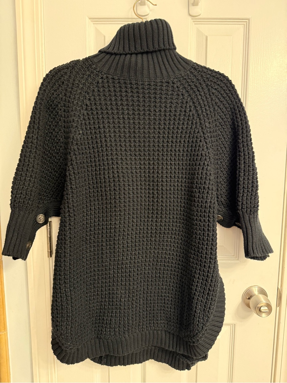 J. Crew Black Waffle-Knit Turtleneck Poncho Sweater